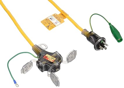 HATAYA 2P Grounded Extension Cord, For Indoor Use, Cord 20m, Thickness 2.0㎟, Fukutobi Plug Specifications, 3 Outlets, Outlet Dustproof Cap, Built-in Pilot Lamp, Includes Ex-Band, For Home Use, Factory Use, Construction Sites, SX Extension Cord SX-203K(Y)