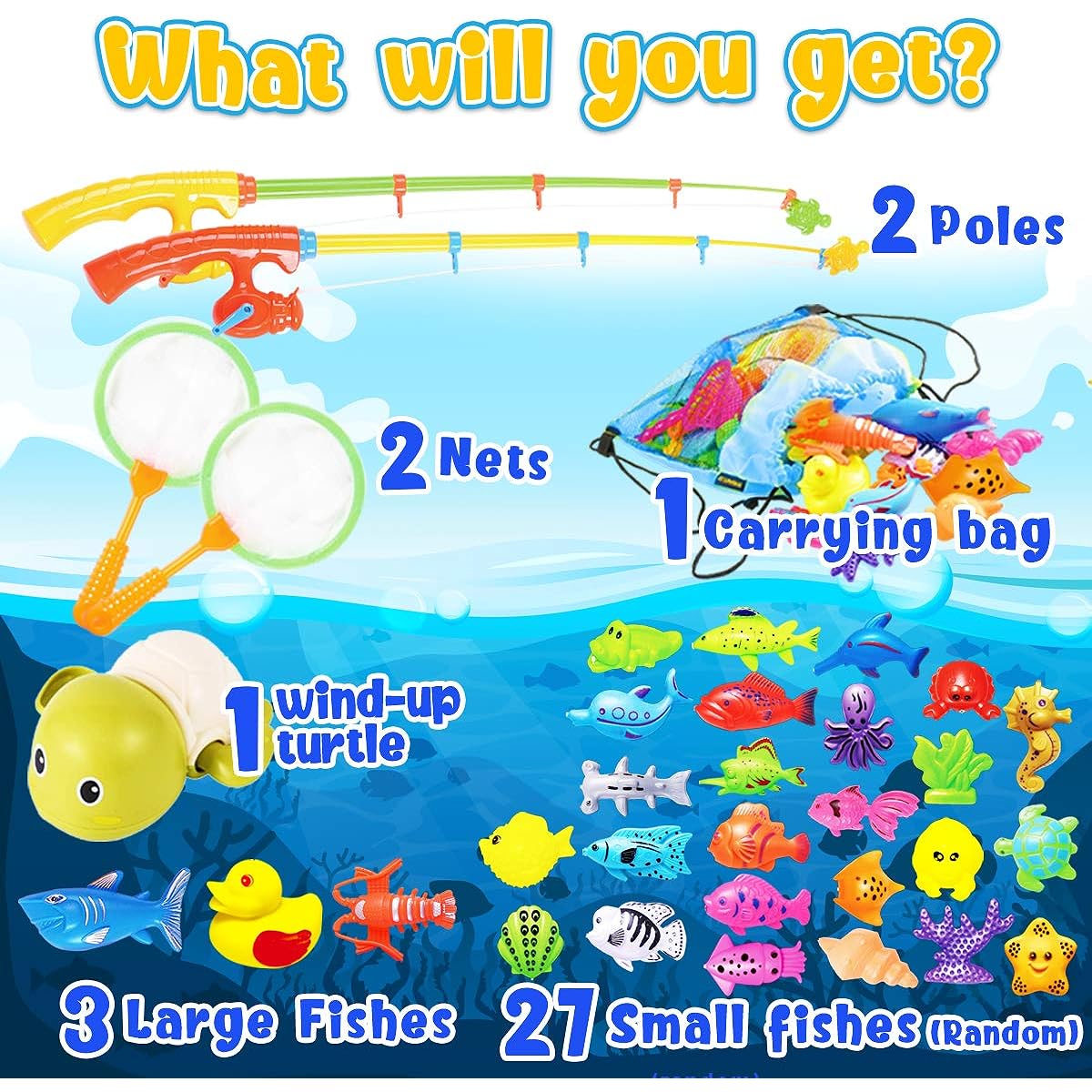 Cheffun Fishing Water Pool Toys for Kids - Magnetic Fishing Game, Fishing Game, Pretend Play, Learning Resources, Kiddie Party Toys, Sea Animal Toys, Toddler Bath Toys, Bath Toys for Toddlers 3+ 4-6