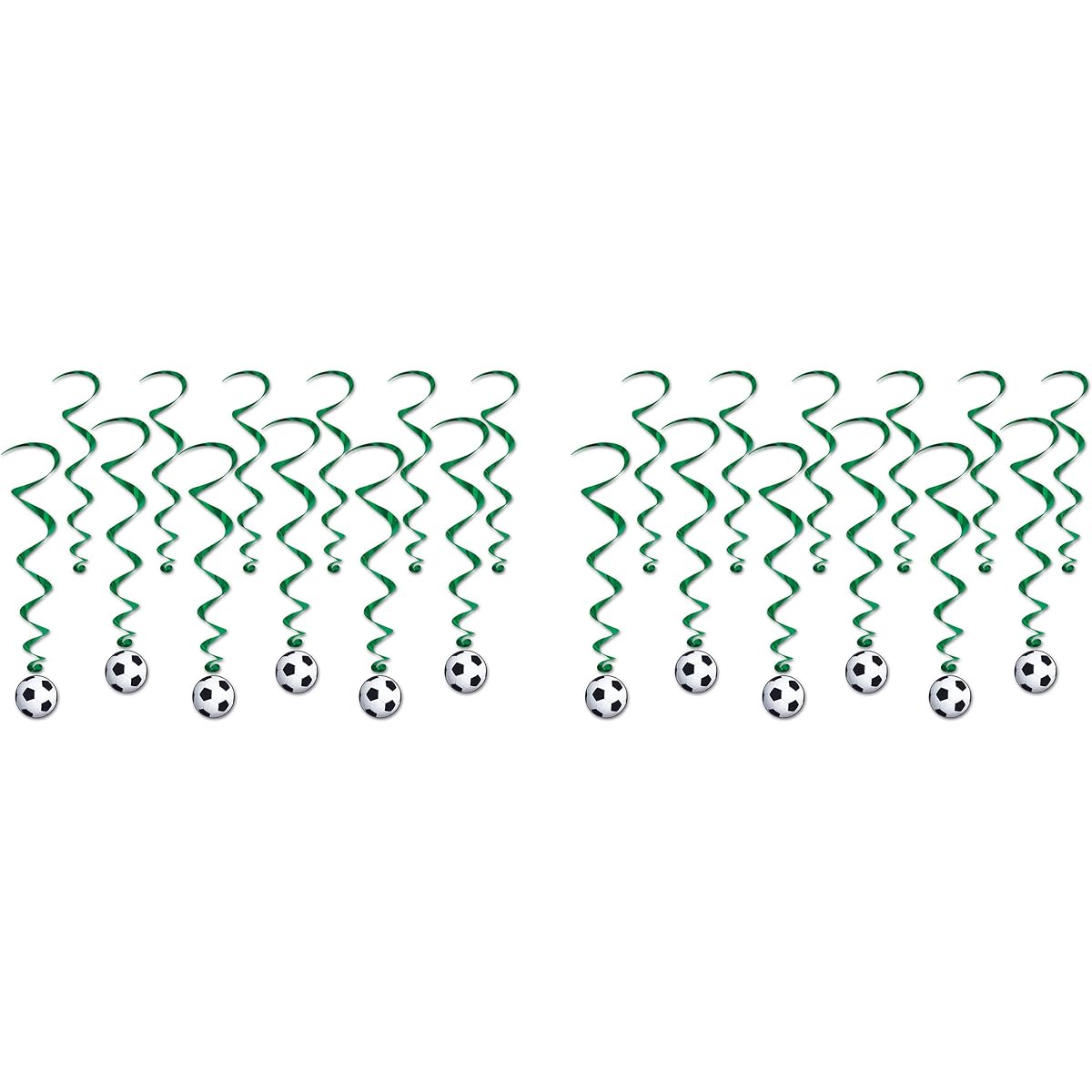 Beistle 53615 Soccer Ball Swirls, 24 Pieces Hanging Spiral Decorations, Sports Party Supplies, 17.5"-34.75", Green/Black/White, 17.5"-34.75" 53615