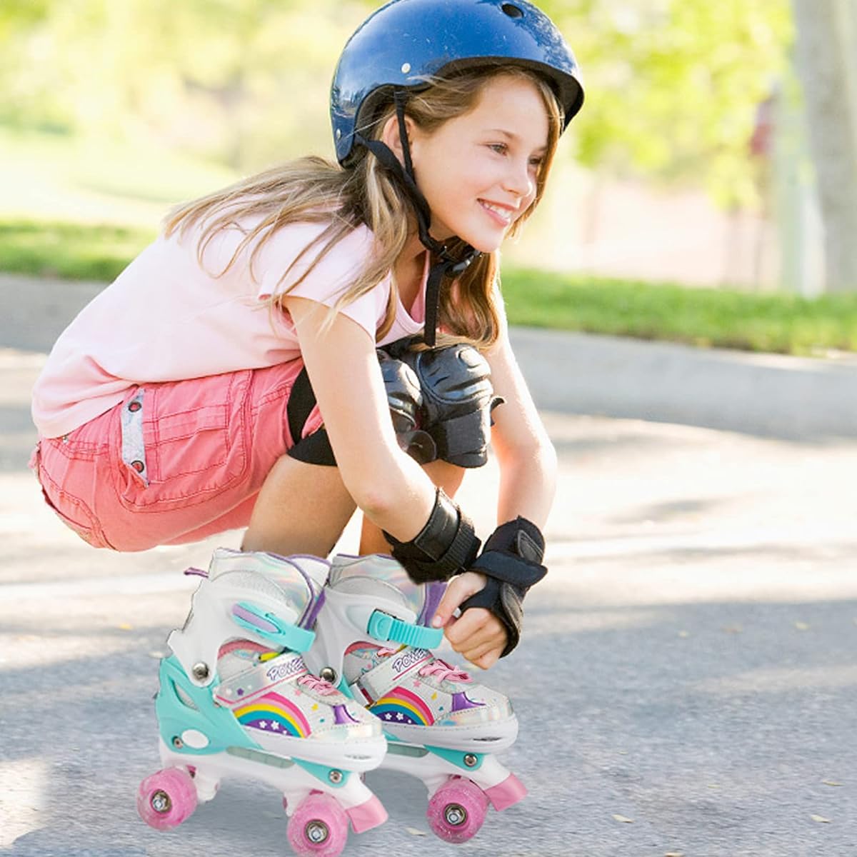 Roller Skates for Girls Kids Toddler Beginner Adjustable 4 Sizes Kids Roller Skates for Adults and Youth with Light Up Wheels Patty Impala Ninia for Outdoor Indoor Sports