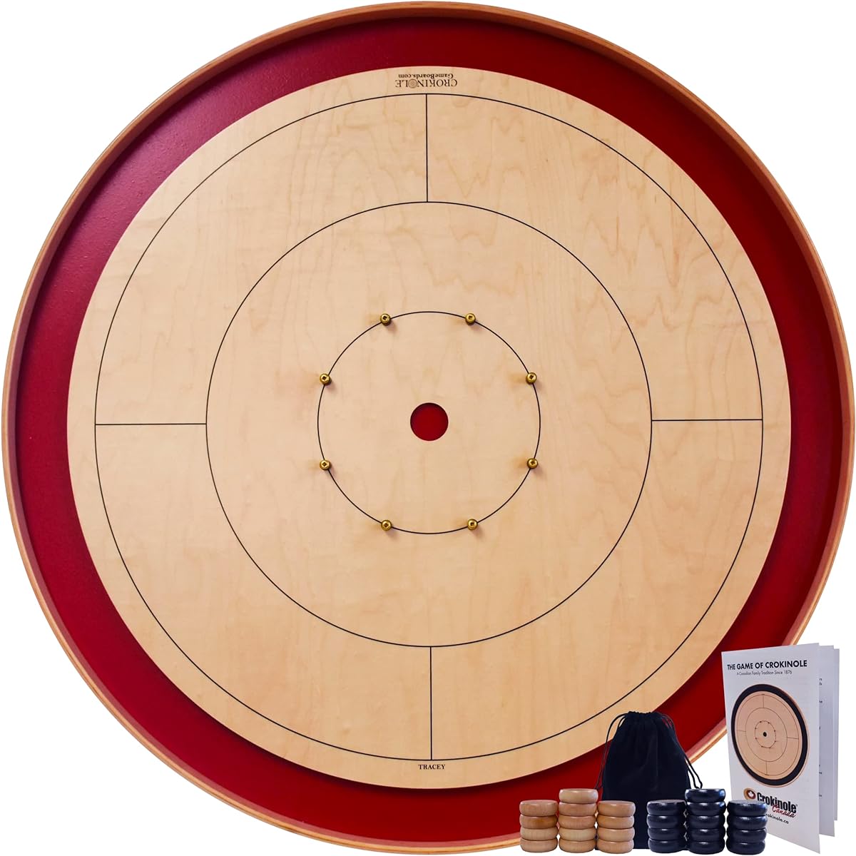 Tracy Red Board Tournament Style Crokinole Board Game Set Meets NCA Standards