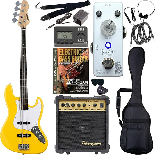 SELDER Electric Bass Jazz Bass Type JB-30/YW Sakura Gakki Original Revol Effects Effector Beginner's Set [Overdrive ZEBRA BASS DRIVE/EBOD-01]