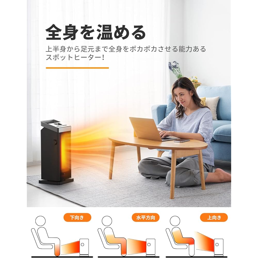 SANVINDER Ceramic Heater, Small, Remote Control, 90° Oscillation, Off Timer, Tower Type, 1200W Fan Heater, Temperature Setting, Large Air Volume, Foot Heater, 3 Level Switching, Energy Saving, Electric Heater
