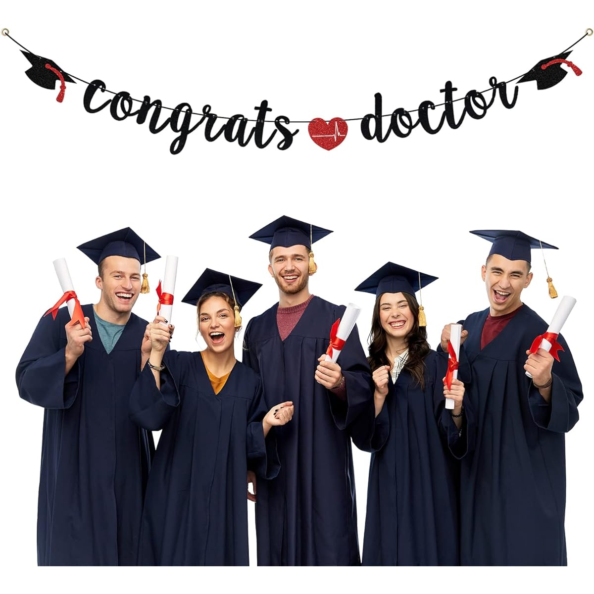 Black Glitter Congrats Doctor Banner - Physician Graduation Decorations - Future Doctors Medical School Graduation Party Decorations