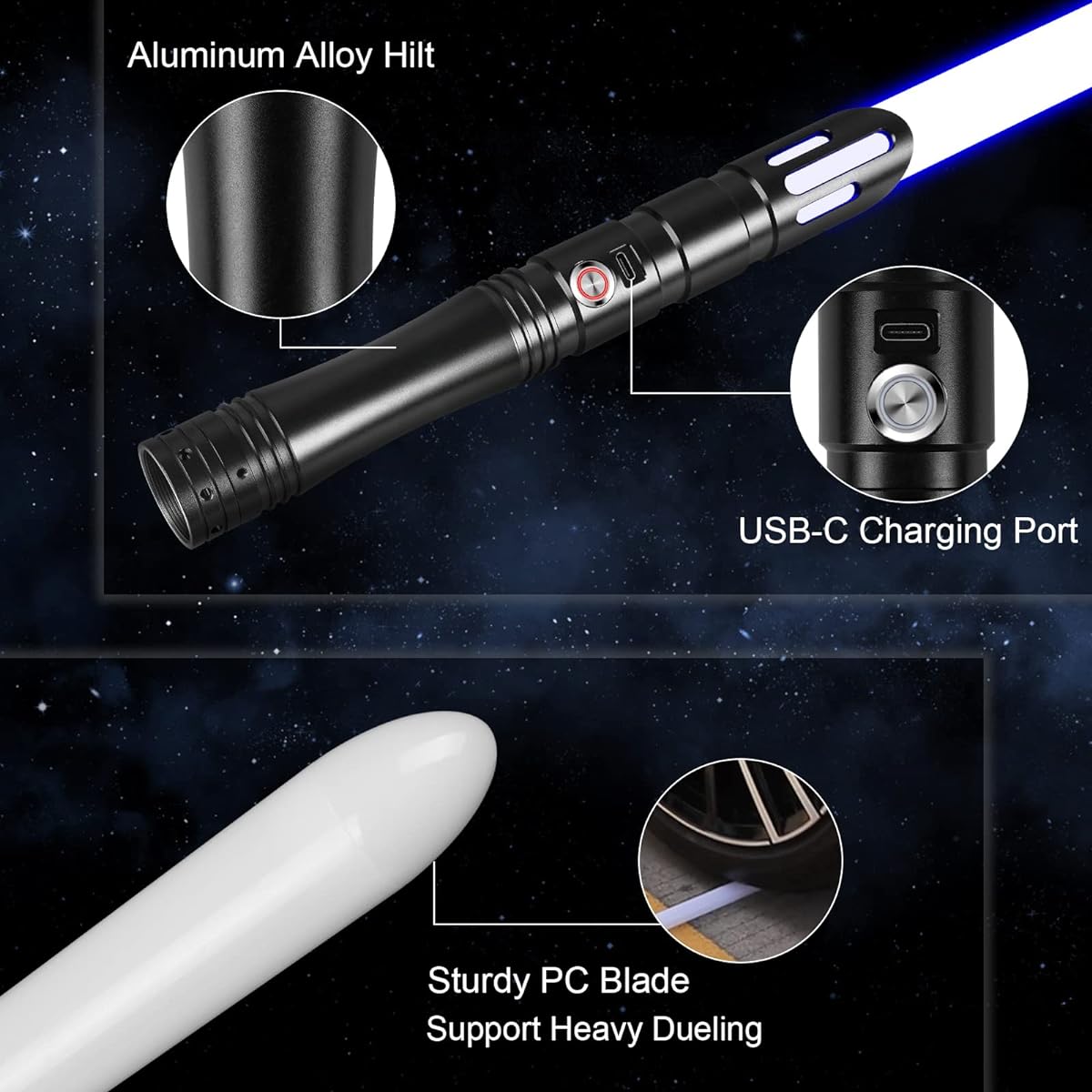 ELESKOCO Dueling Lightsaber Smooth Swing Lightsaber | Motion Control FX Saber with 12 Sound Fonts, RGB 16 Color Change, Metal Hilt, Heavy Duty USB-C Charging, Black for Adults, Boys, Teens