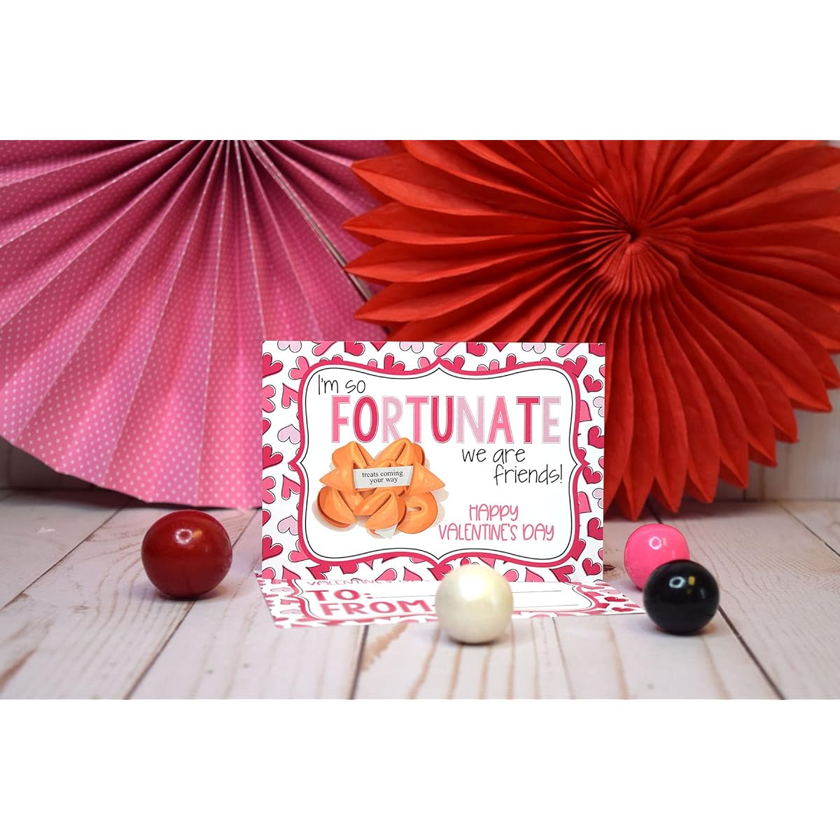 Amanda Creation Valentine Fortune Cookie Theme Valentine's Day Exchange Cards for Kids to Give to Friends and Classmates - 30 3.5" x 5" Fill-in Cards (No Envelopes)