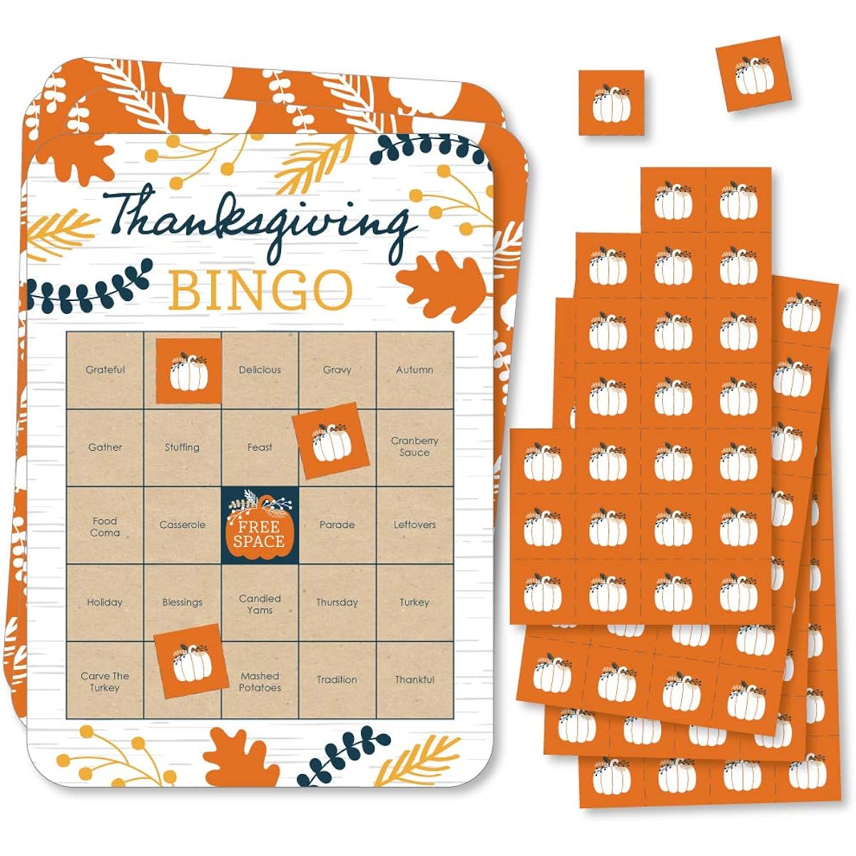Big Dot of Happiness Happy Thanksgiving Bingo Cards and Markers Fall Harvest Party Bingo Game Set of 18