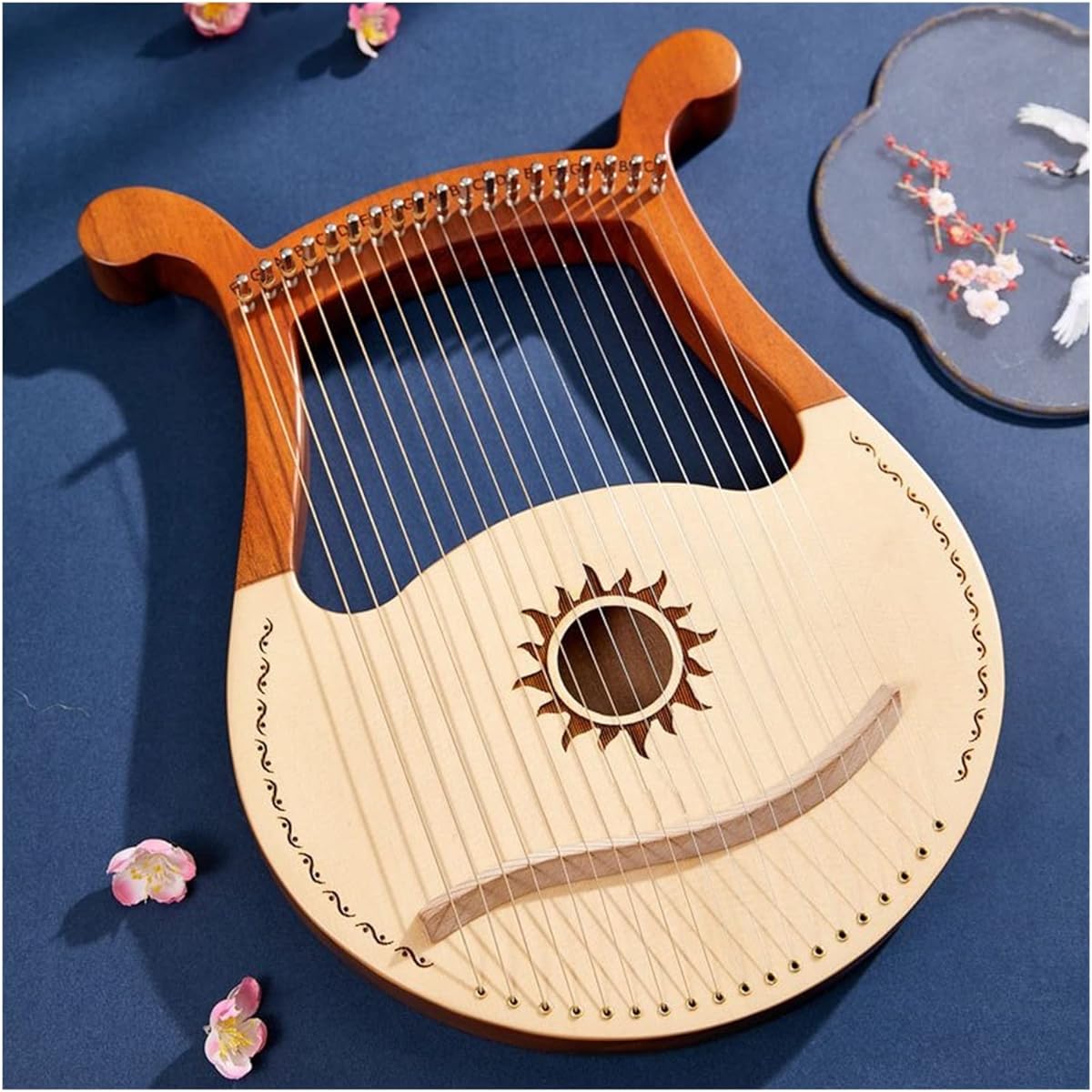 WowZza 19 String Lyre Mahogany Spruce Logsentry Level Single Board Finger Piano with Tuning Tool Beginner Lyre