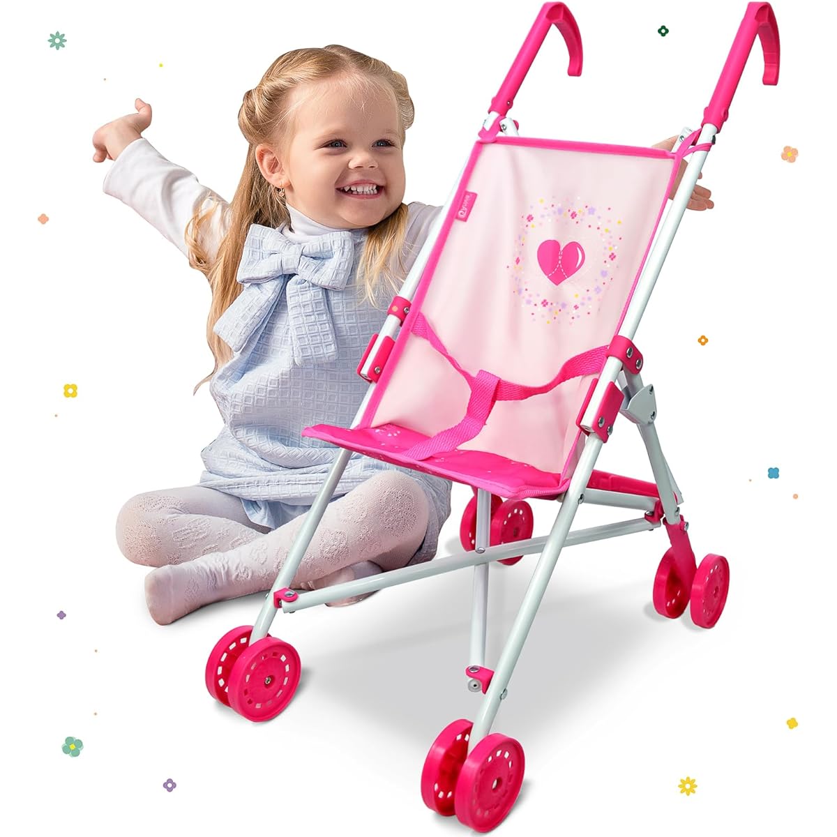 Doll Stroller Toy Anivia Realistic Doll Stroller Heart Design Gift for Toddlers and Girls Foldable Baby Doll Stroller Toy Pink 102