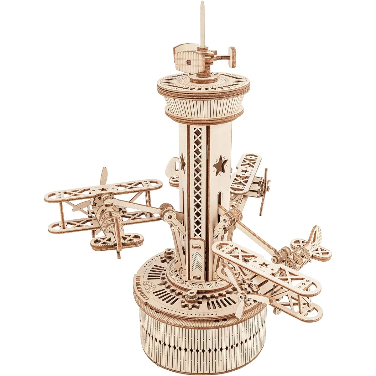 Rowood 3D Wooden Puzzle for Adults Toy Airplane Activity Music Box for Kids Father's Day/Birthday/Christmas Gifts for Family Airplane Control Tower