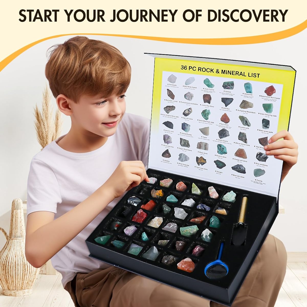 BTYCityMao Rock Collection for Kids - 36 Piece Cool Rocks and Gemstones Crystal Kit - Rock and Mineral Science Kit with Tilt Guide - Earth Science Activity Kit - Rock Collection Box for Kids