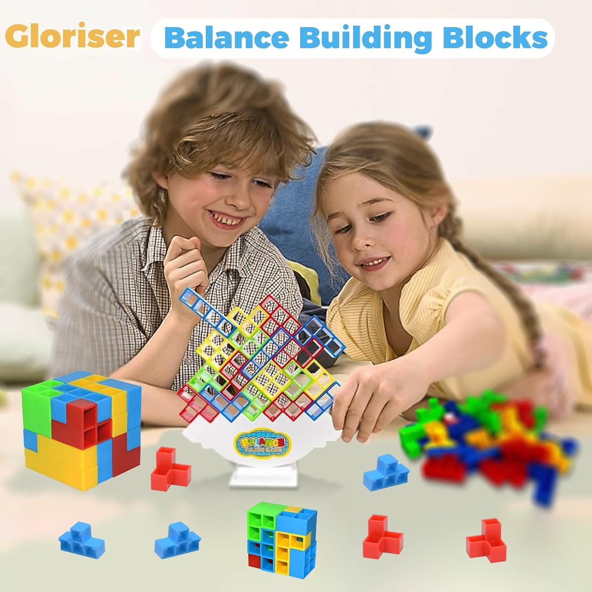 64 Pieces Tetra Tower Game Balance Stacking Building Blocks Board Game for Kids Adults Building Game Balance Game Stack Attack Board Game for Family Travel Party