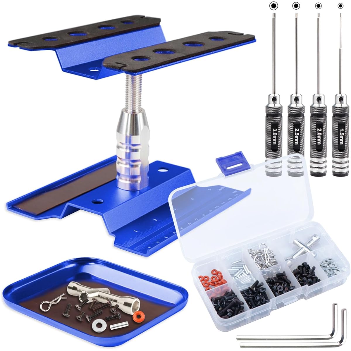 Acekeeps RC Tool Kit RC Car Repair Workbench RC Hex Driver Set M3 Screw Tool Box for 1/8 1/10 1/12 1/16 1/18 RC Car SC Truck Buggy Crawler (Blue)