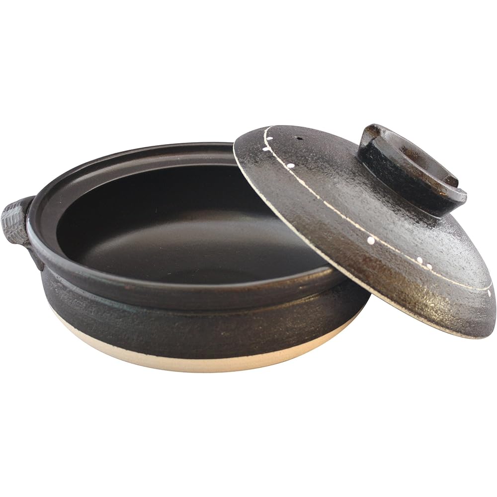 Saji Pottery Banko Ware Earthen Pot No. 8 (25cm) For 2-3 People Ichichin Kakiotoshi 32-122 Black