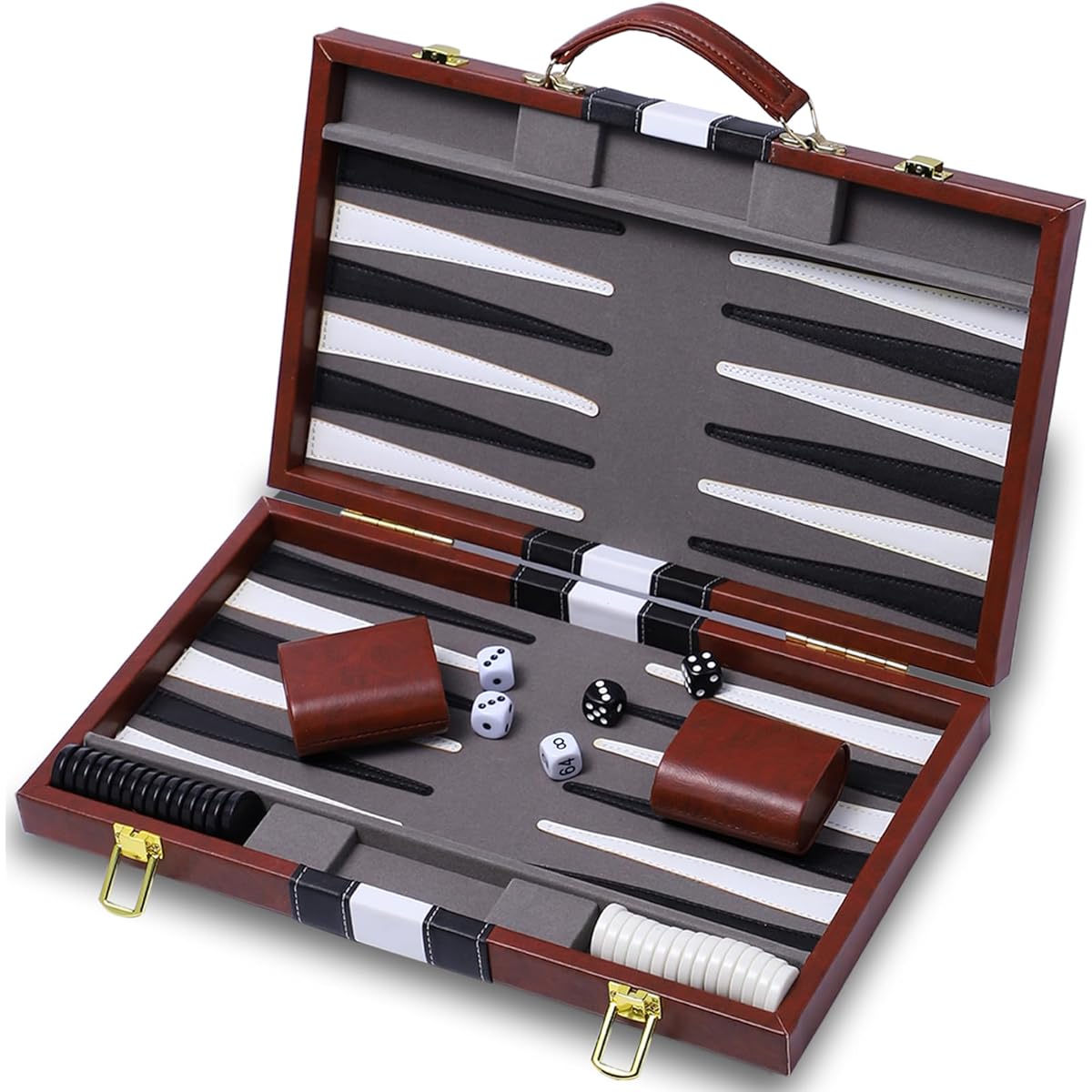 HONGSHUYEE Backgammon Set for Adults 15 Inch Backgammon Brown Set Classic Board Game with Premium Leather Case Portable Travel Strategy Backgammon Game Set for Adults Kids (Brown)