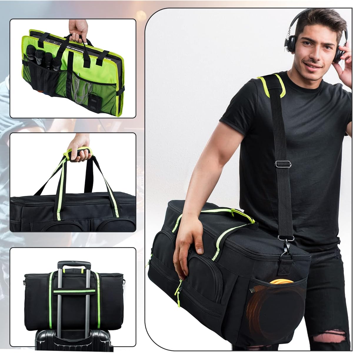 MYBAGZING Cable File Gig Bag with Removable Padded Bottom & Divider for Sound Equipment DJ Gear Musician Accessories