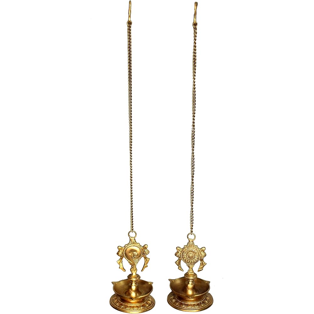 StonKraft Ideal Gift - Pair Of Brass Hanging Diya, Oil Lamp, Lamp For Home and Office (Hanging Length 70cm)