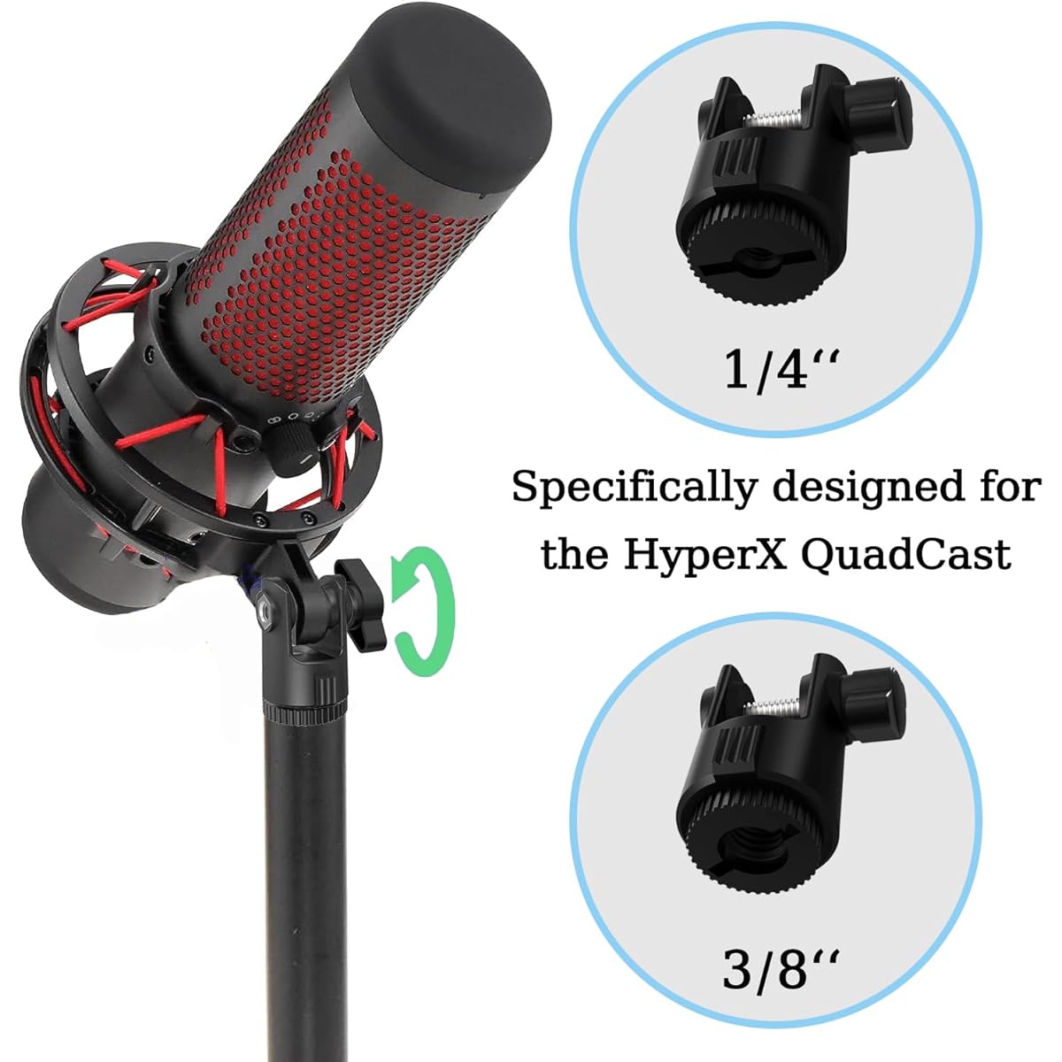 Microphone Mount Adapter Accessory for HyperX Quadcast Boom Arm, Easy to Install Mic Stand Adapter with 3/8" or 1/4" Thread Compatible with HyperX QuadCast Arms, Set of 8