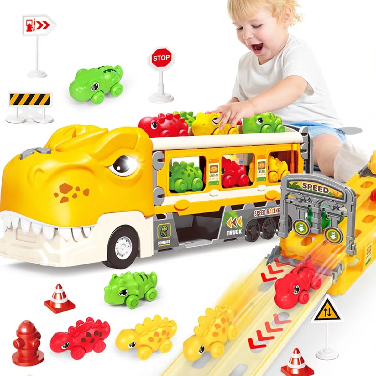 Gzsbaby Dinosaur Truck Toys for Kids 3-5 Muscle Dinosaur Truck Toy Cars for Boys Girls, Great Gift for Babies and Toddlers