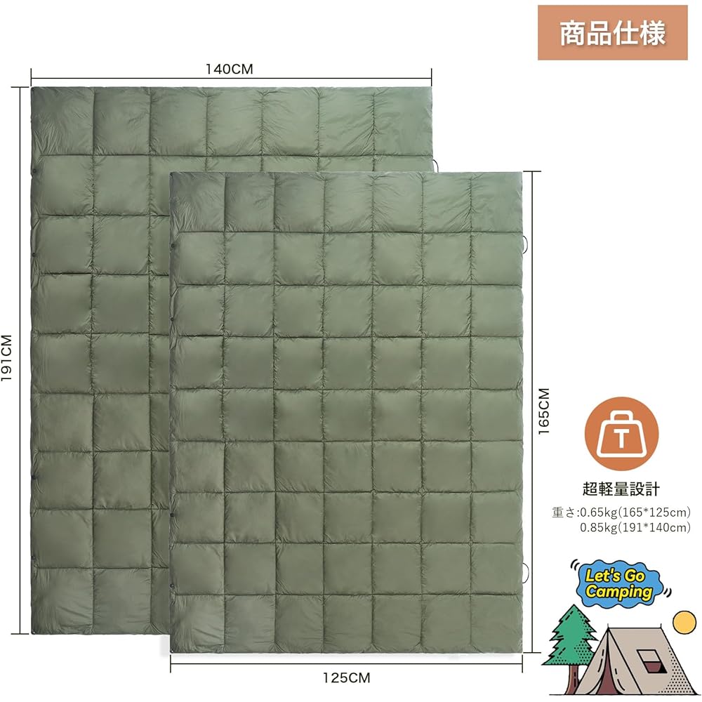 Topfinel Blanket, Camping, Multi Blanket, Throw, 165x125, Cold Protection, Durable, Lightweight, Compact, Fully Washable, Comes with Storage Case, Outdoor, Tent Camping, Climbing, Sleeping in the Car, Office, Home, All Seasons, Green