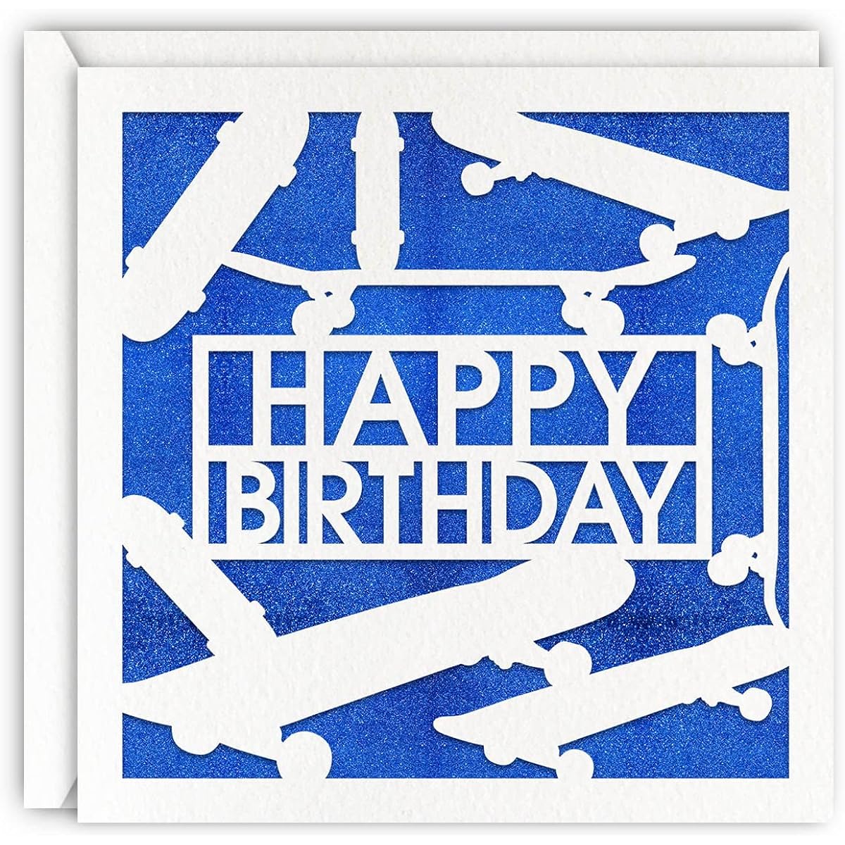 Blue Skateboard Birthday Card Glitter Laser Cut Greeting Card for Boy Son