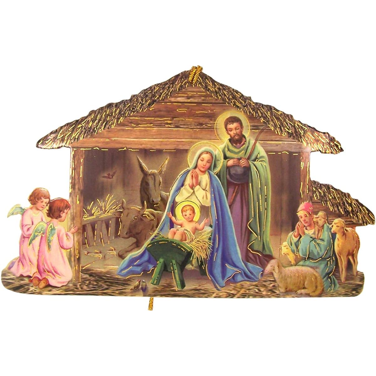 Needzo Cardstock Christmas Holy Family Nativity Scene Ornaments, 7 1/2 Inch, Pack of 10