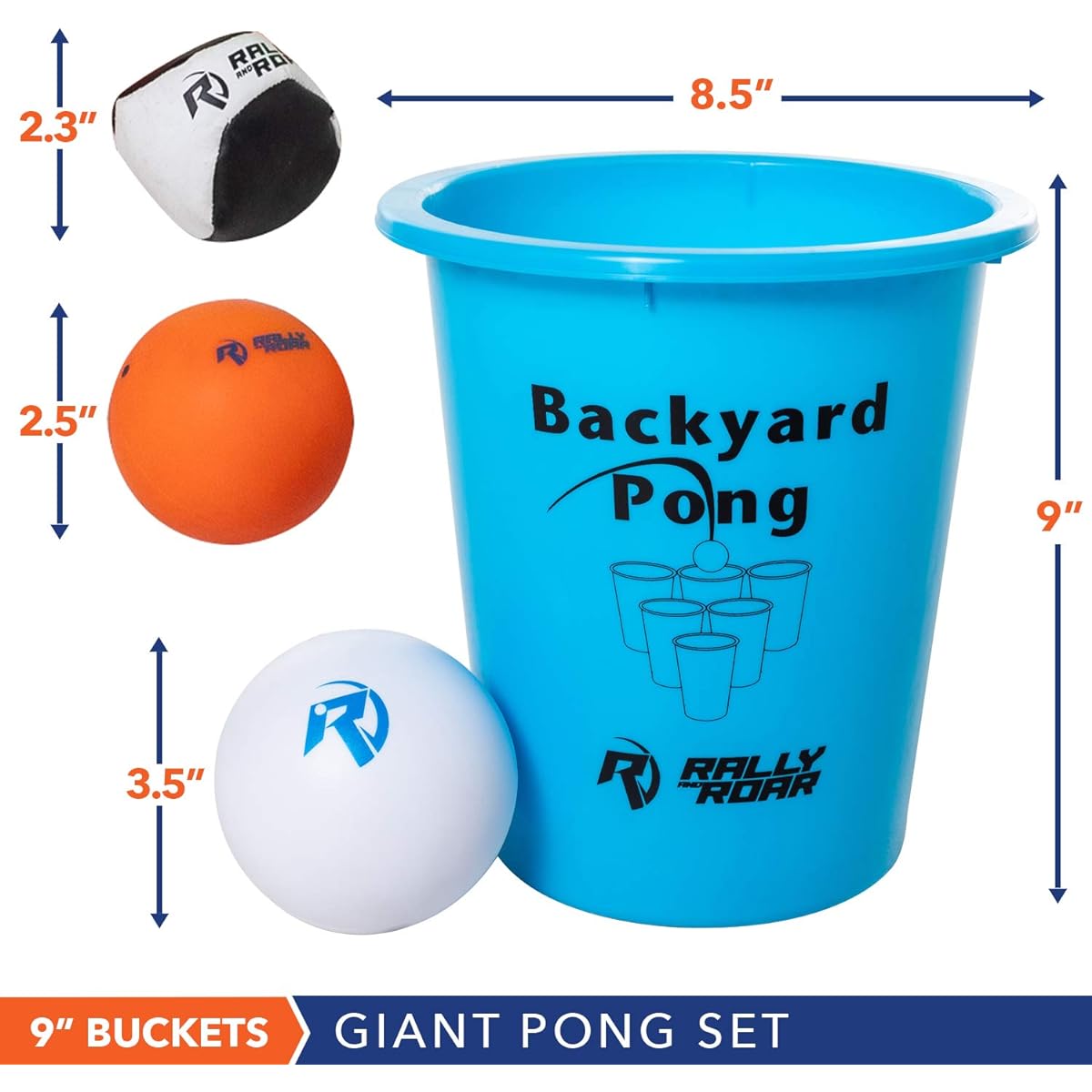 Rally and Roar Jumbo Premium Beer Pong Set for Outdoor Use, Dual Color Cups, 6 Balls, Adults, College Students, Jumbo Cups and Pong Toss Game for Yard, Party, Bar