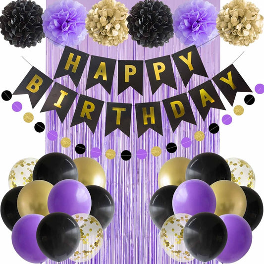ANSOMO Black Purple and Gold Happy Birthday Party Decorations Balloons Decor for Women Men Boys Girls 16th 20th 25th 30th 35th 40th 45th 50th 60th 70th
