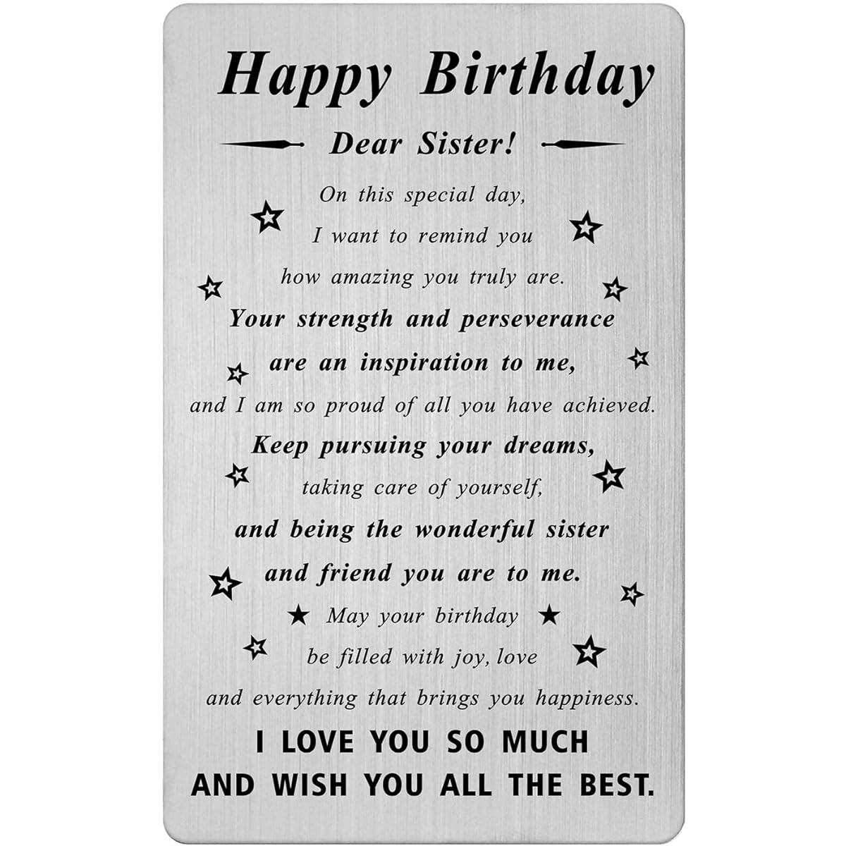 BAZLJY Sister Birthday Cad - Engraved Birthday Gifts for Sister - Happy Birthday My Dear Sister Gifts