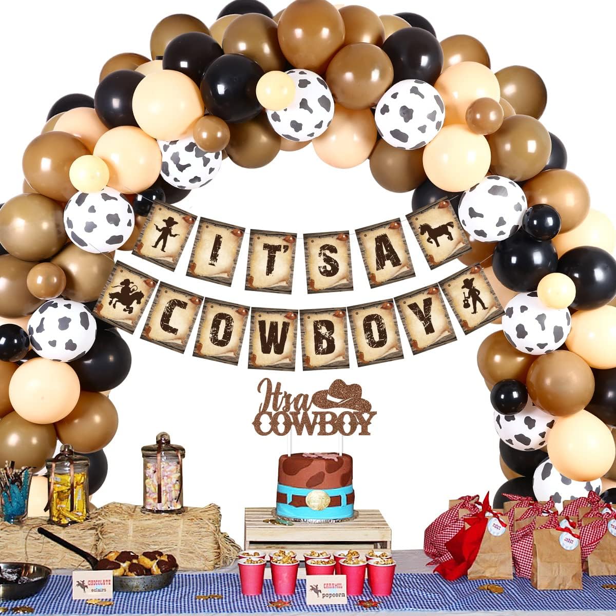 Western Cowboy Baby Shower Decorations Western Theme for Boys Brown Balloon Garland It's a Cowboy Baby Shower Decorations Banner Cake Topper Western Little Cowboy Baby Shower Photo Supplies
