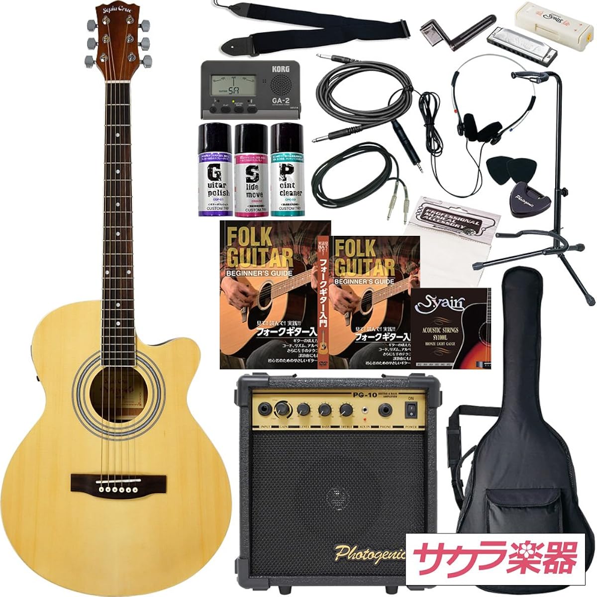Sepia Crue Sepia Crue Acoustic Guitar Electric Acoustic EAW-01/N Sakura Musical Instruments Original Beginner 20-piece Set