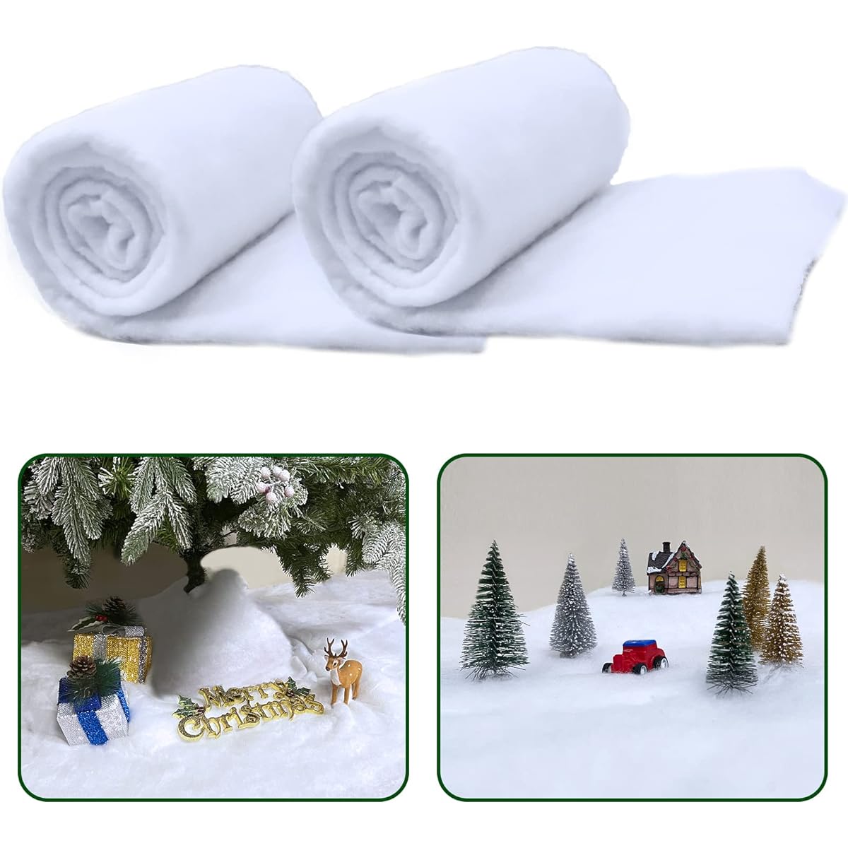 TURNMEON 2 Pack 10ft x 15in Christmas Snow Blanket Roll for Christmas Decorations Village Display Soft Fluffy Artificial Snow Cover Snow Winter Decor for Christmas Tree Home Indoor Holidays