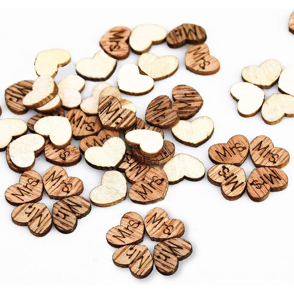 Mr and Mrs Wooden Heart Wedding Sweetheart Table Decor Decoration Wedding Shower Gift (300 Pieces)