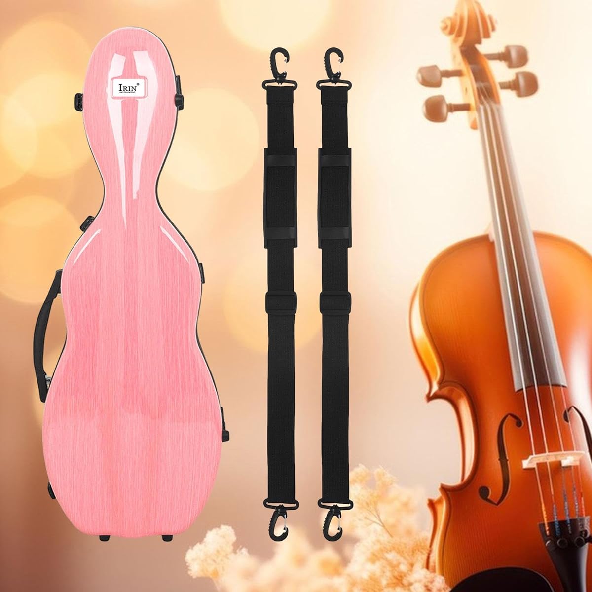 Dickly Violin Hard Case with Built-in Thermometer, Durable Full Size Violin Box, Portable Violin Carrying Case for Players and Beginners, Pink