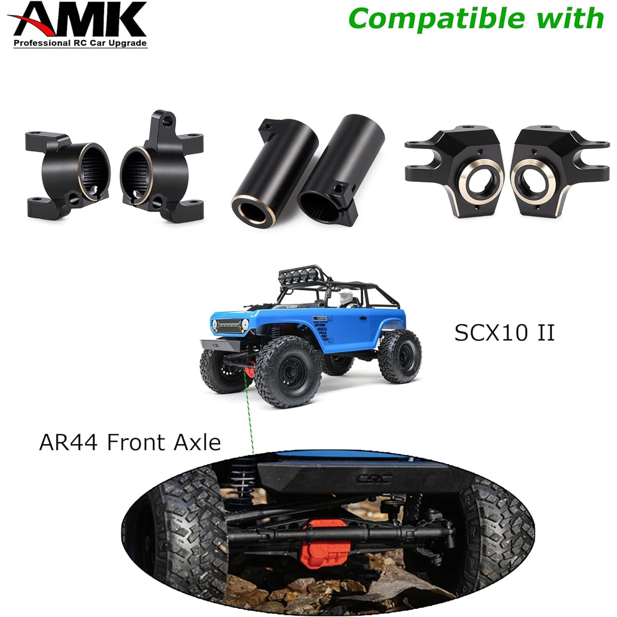 AMK 178g SCX10 II Brass Upgrade Kit C Hub Caster Block Steering Knuckle Clamp Lockout Front Axle for 1/10 RC Crawler Axial SCX10 AR44 Front Axle Counterweight