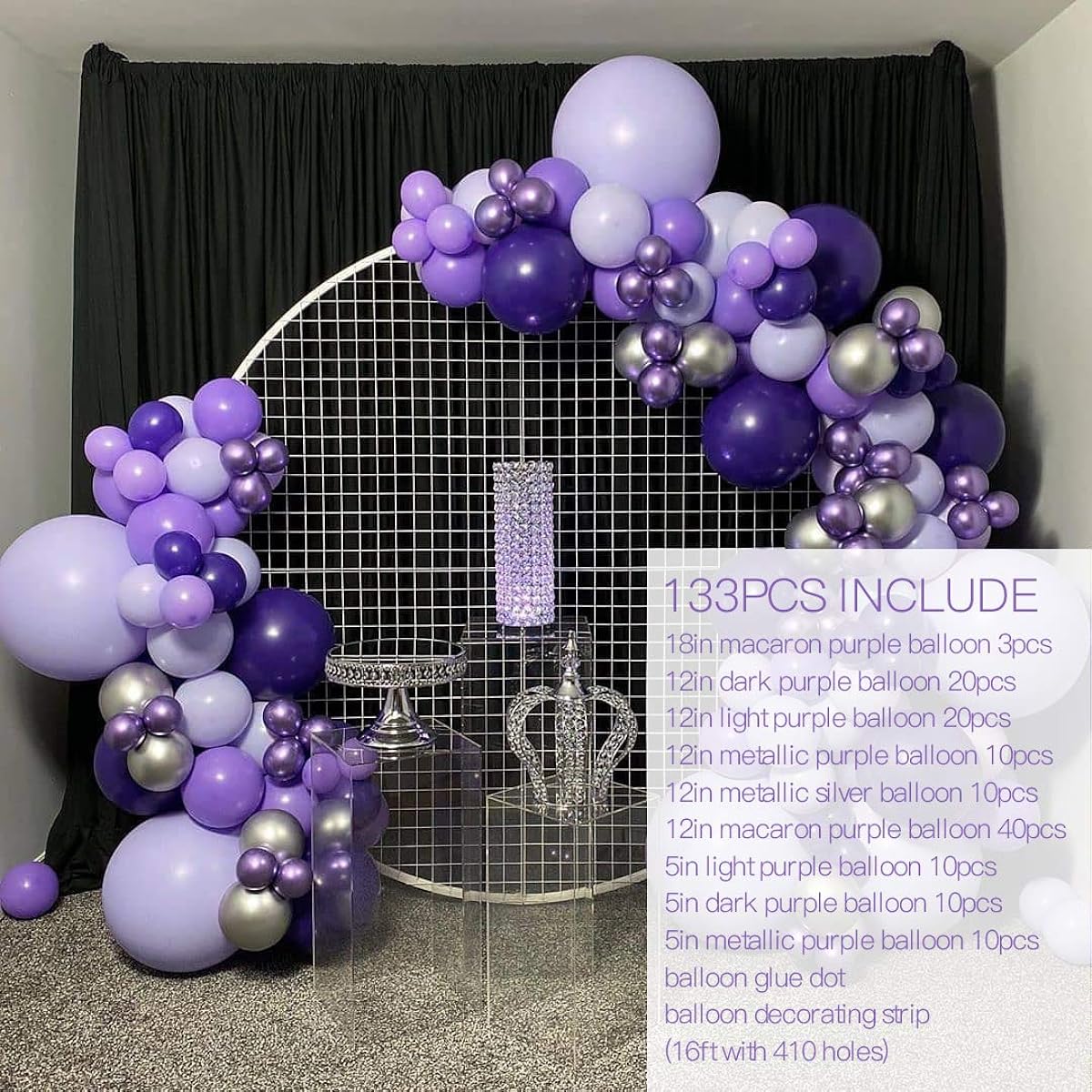 Macaron Purple Balloon Arch Garland Kit, Macaron Purple Balloons, Metallic Purple Balloons, 133pcs, Birthday, Gender Reveal, Baby Shower, Wedding, Engagement, Christmas, Bachelor Party Decorations