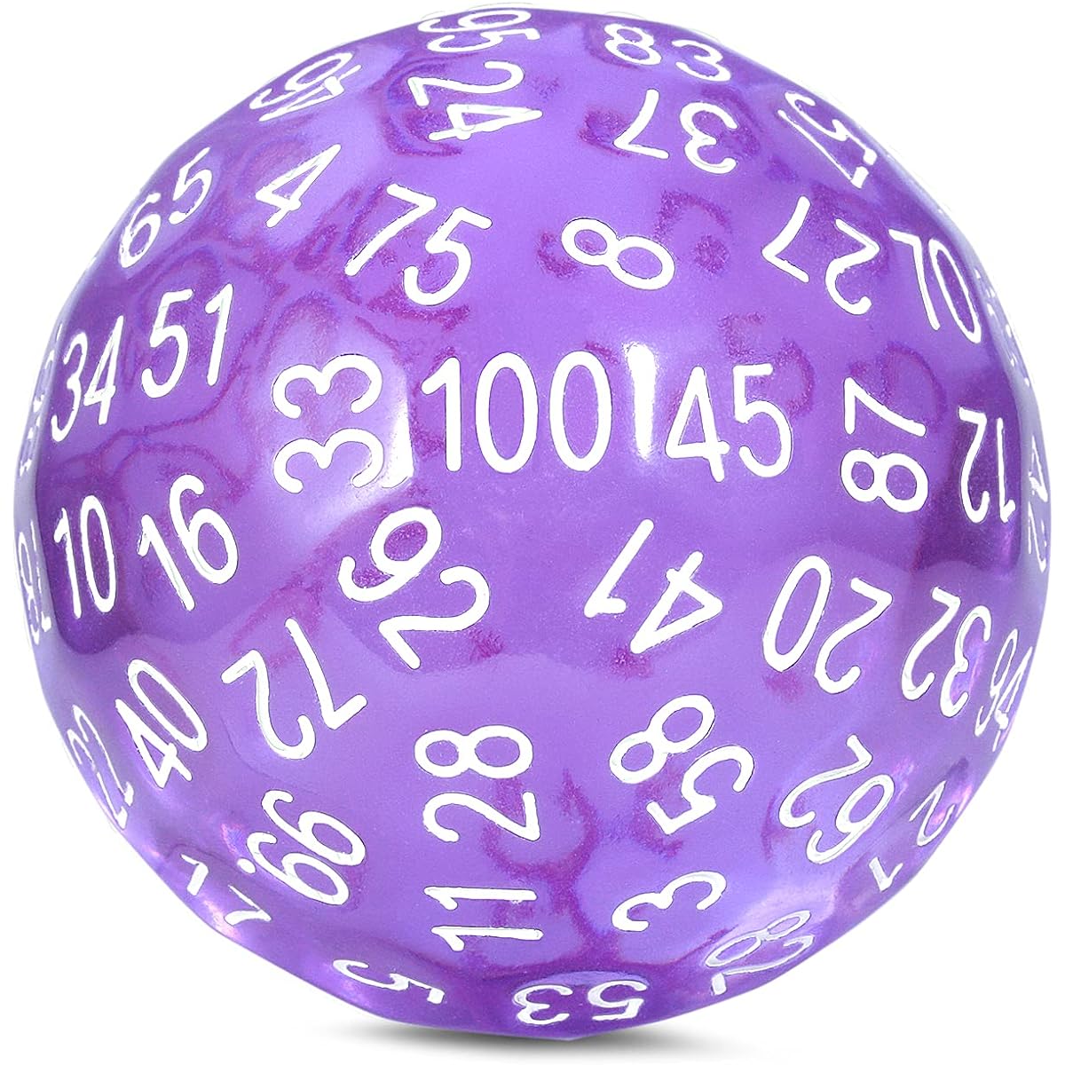 Glitter Purple D100 Dice DNDND 100 Sided Dice with Transparent Pouch for Dungeons & Dragons Chameleon Purple with White Numbers