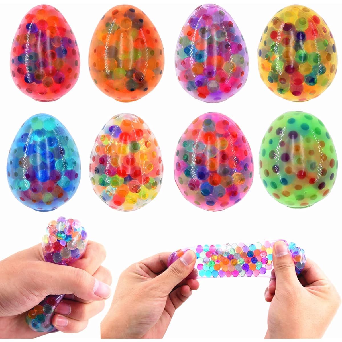 Cenmeytoy 8 Pack Easter Egg Stress Ball Fidget Toys 8 Colors Squeeze Ball Toys for Kids Boys Girls Easter Basket Stuffers Party Favors Gifts