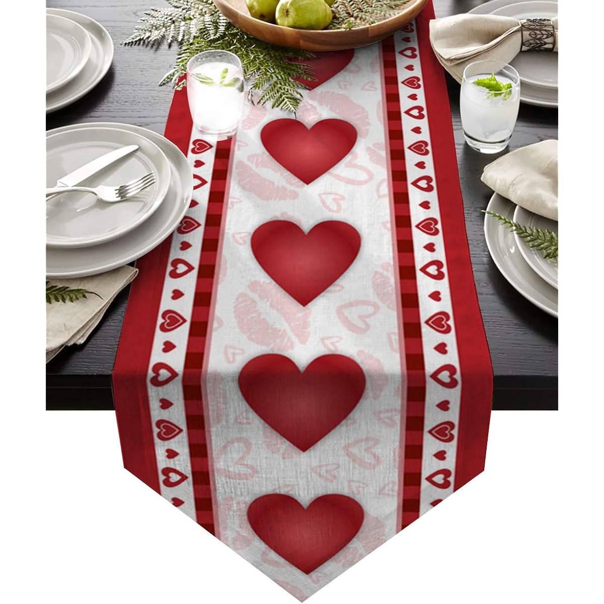 Edwiinsa Cotton Linen Triangle Table Runner 72" Long Valentine's Day Love Heart Dresser Scarf Table Decoration for Wedding Party/Graduation/Banquet (16x72") Lip Silhouette