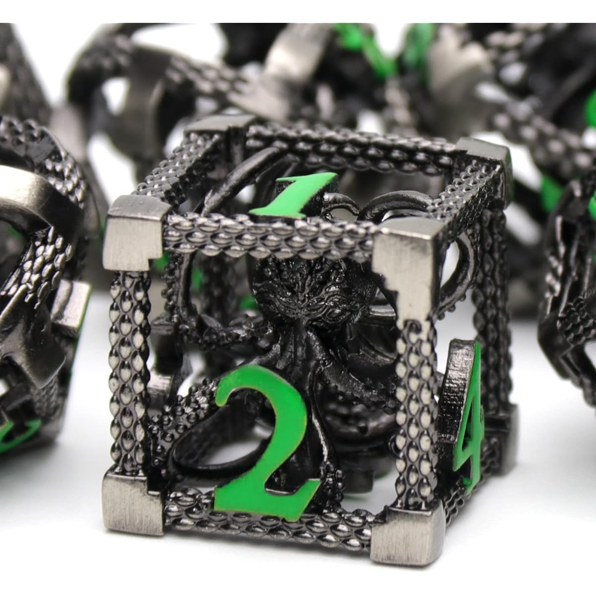 DND Dice Dungeons & Dragons Dice Metal Polyhedral Dice Set Role Playing D&D Dice HNCCESG Hollow Cthulhu Dice Game D&D Dice Table Game RPG Pathfinder Warhammer Shadowrun (Green Number)