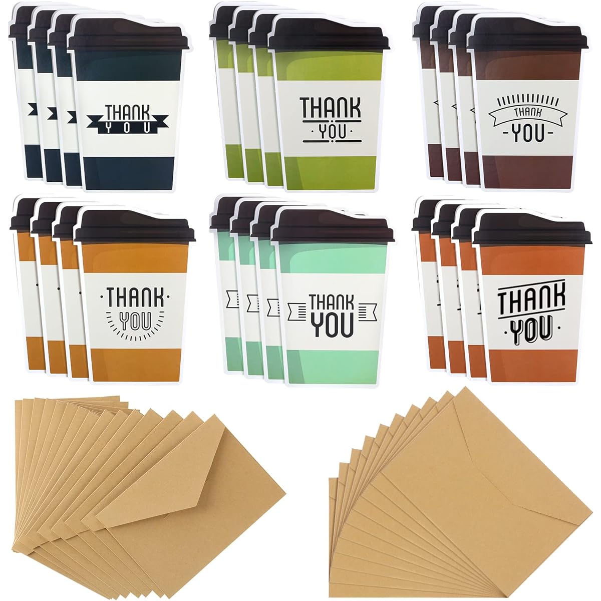 24 Pack Thank You Cards, Coffee Cup Thank You Notes with Envelopes, Coffee Greeting Cards, Funny Blank Thank You Cards for Small Business, Appreciation Cards, Party Favors, Office Supplies