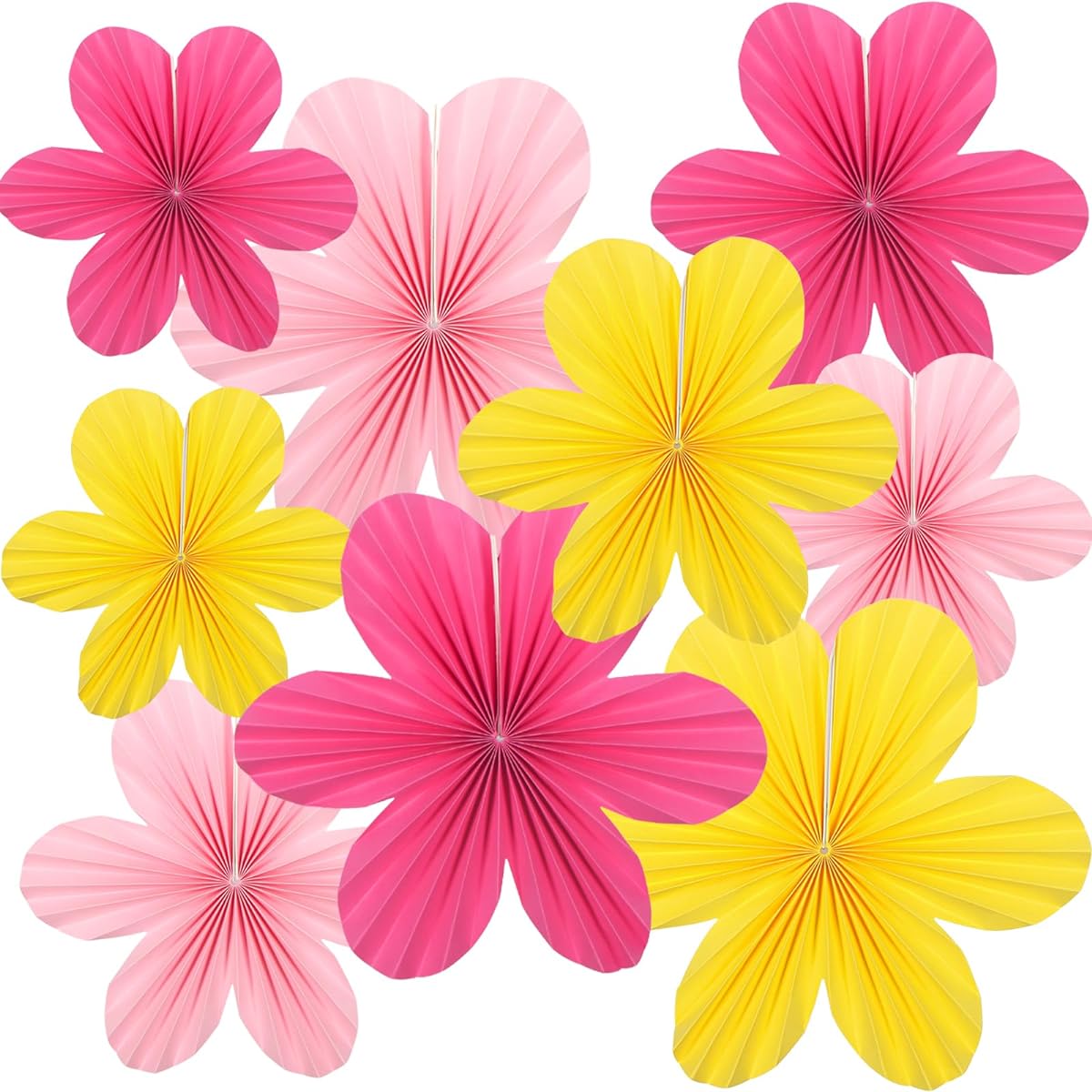 Wall Hanging Paper Flowers for Walls Pink Yellow Paper Flower Decorations 9 Pieces Floral Paper Fans for Classroom Decorations Birthday Baby Shower Wedding Party Wedding Backdrop Nursery Decorations