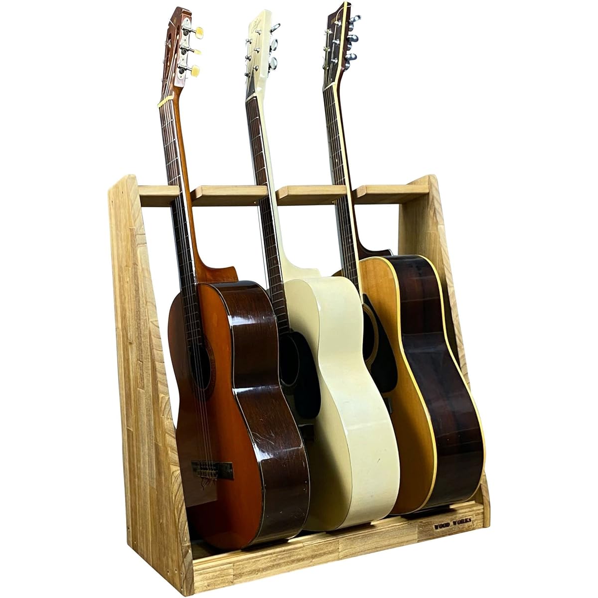 WOODWORKS Made in Japan Guitar Stand for Acoustic Guitar, 3-piece Holder (Light Brown)
