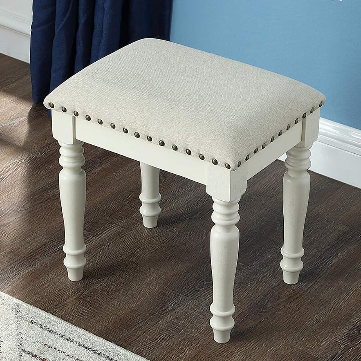 Keyboard Bench Piano Chair American Solid Wood Piano Stool Breathable Table Guzheng Drum Piano Keyboard Stool Dressing Solid Wood Frame Piano Keyboard Bench (Color: White, Size: 38x31.8x42cm)