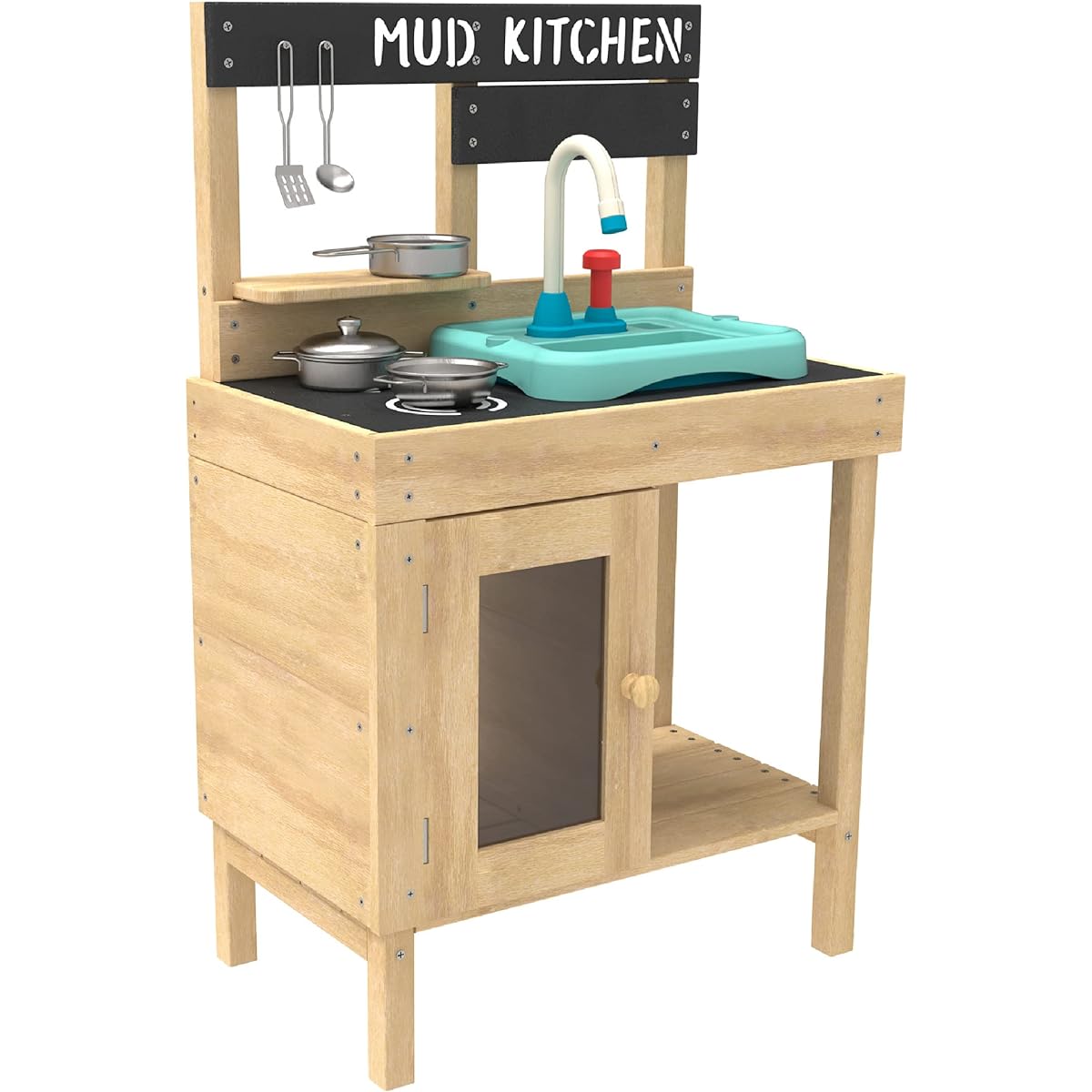 TP Toys | Splash & Play Early Fun Wooden Mud Kitchen | Outdoor Kids Mud Kitchen | Working Sink & Tap | For Outdoor Mess/Sensory/Pretend Play | Ages 3+ 93.8 x 40 x 12.5cm