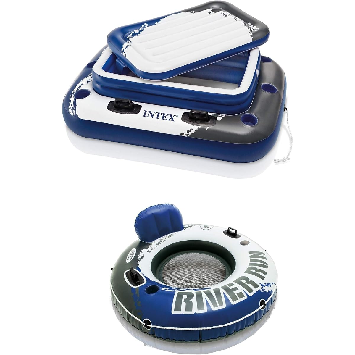 Intex Inflatable Mega Chill II 72 Can Cooler Float & 1 Person Floating Raft