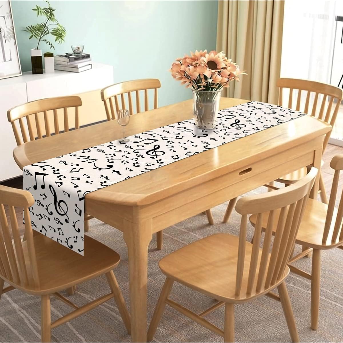Nepnuser Linen Musical Notes Table Runner for Musical Events Birthday Party Wedding Decorations Farmhouse Home Dining Room Kitchen Table Decor (13" x 108")
