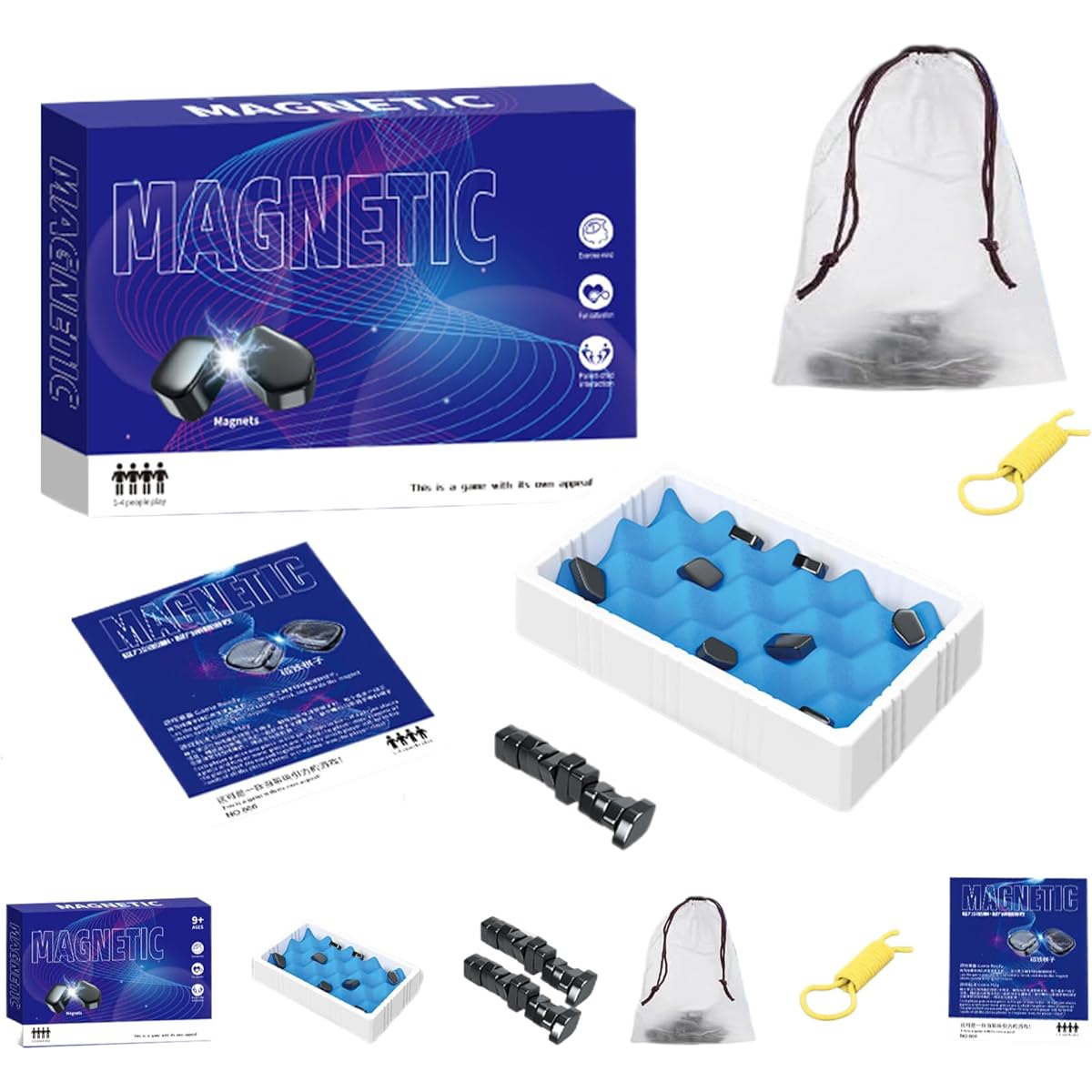 Magnetic Chess Game Set for Kids and Adults, Funny Tabletop Multiplayer Game with Stones, Family Strategy Board Game, Portable Magnetic Battle Chess Set with Storage Bag, Party Travel Magnet Game