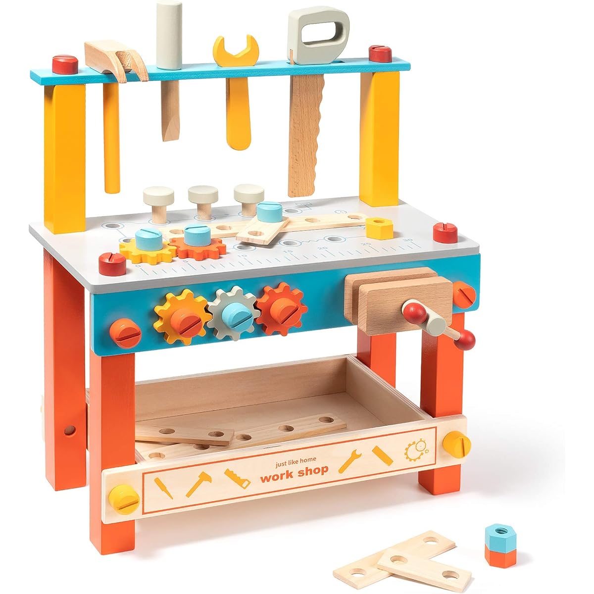 ROBUD Wooden Workbench Set for Kids Toddlers Pretend Play Building Toy Kit Gift for Girls & Boys