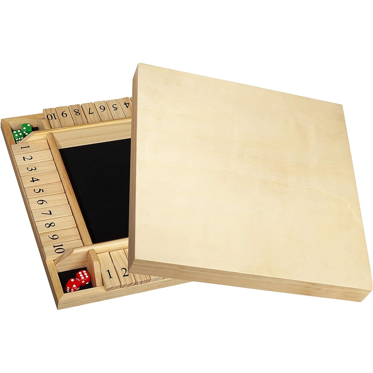 4 Player Shut The Box(TM) Dice Game with Lid - 14" Natural Wood - Play 1-4 People Simultaneously for Classroom, Home, Pub - Large by WE Games (USPTO & TmOff)